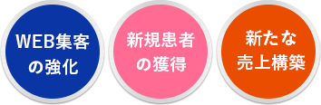 1,web集客の強化 2,新規患者の獲得 3,新たな売り上げ構築